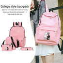4pcs Canvas Backpack, Casual School Bags Cute Printed Cat for Boys and Girls