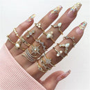 Ring Women Girls Crystal Geometric Ring Set Opening Finger Ring Bohemian
