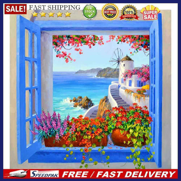 Oil Paint By Numbers Window Scenery Frameless Picture Craft Kit for Home Ro