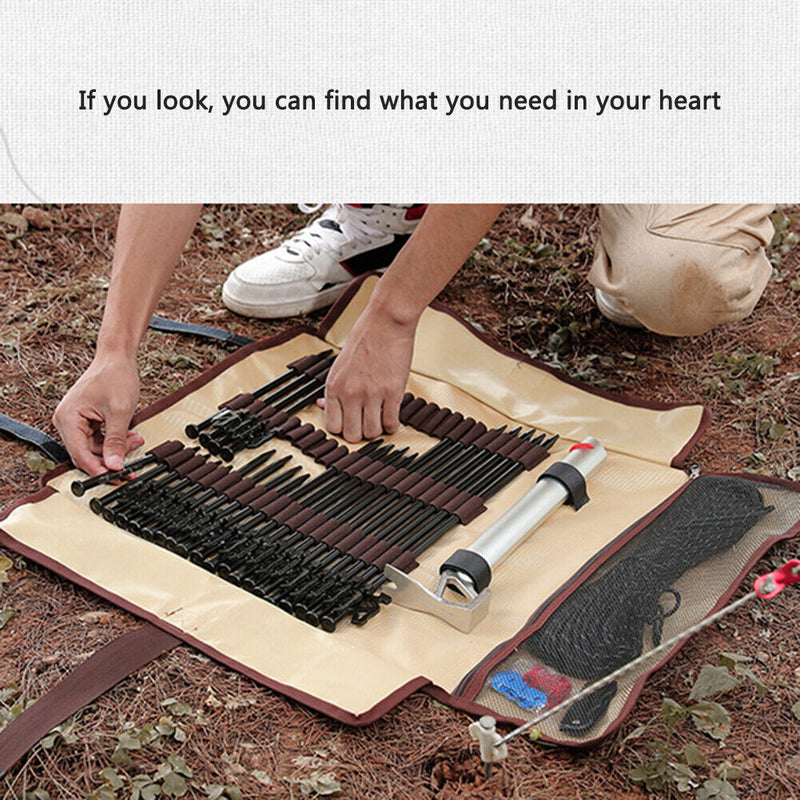 Camping Ground Nails Storage Bag Wind Rope Hammer Peg Holder Bags (Khaki) Newly