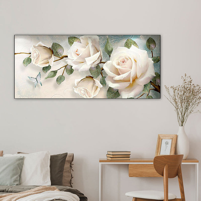 White Rose Oil Paint By Numbers Kits DIY Handpainted on Canvas Wall Art