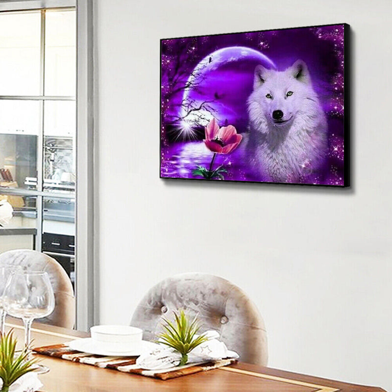DIY Paint By Number Kit White Wolf Moonlight No Frame for Home Decoration