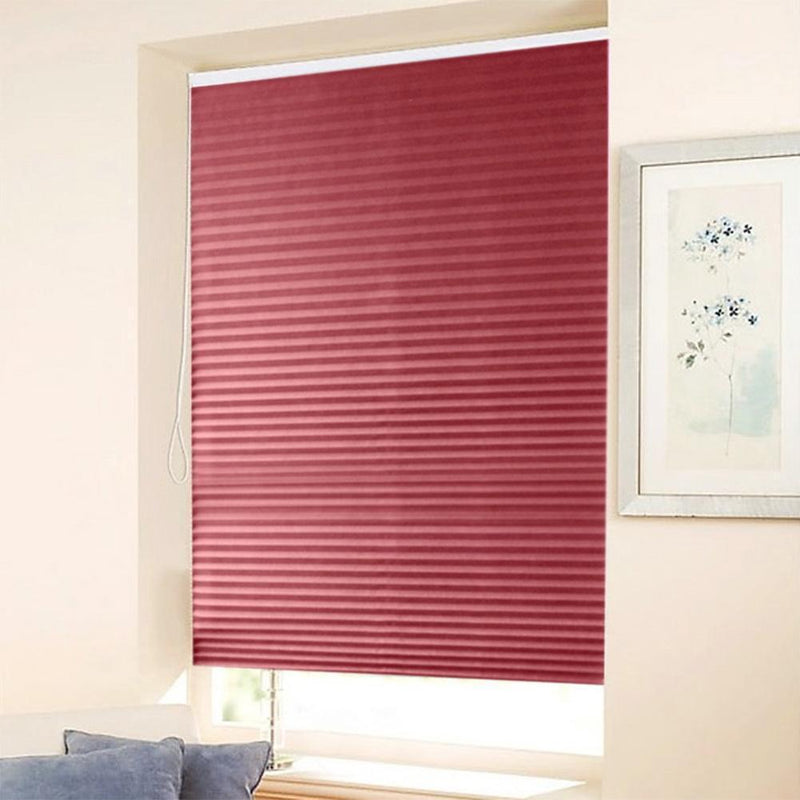 Half Blackout Pleated Blinds Self-Adhesive Window Shades for Balcony Door Red