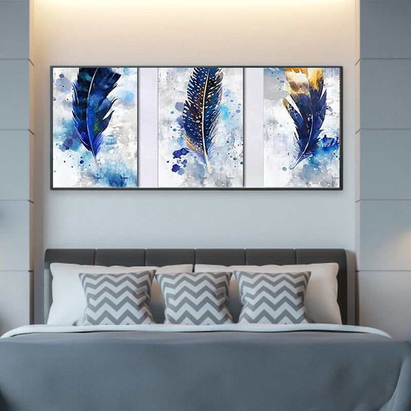 Feather Abstract 3 Panels Oil Paint By Numbers Kits Canvas Drawing DIY Coloring