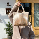 Women Portable Cloth Shopping Handbag Tote Plaid Food Picnic Bags (Camel)