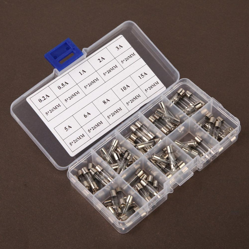 100PCS 5 x 20mm Fast Quick Blow Glass Tube Fuse Assortment Kit