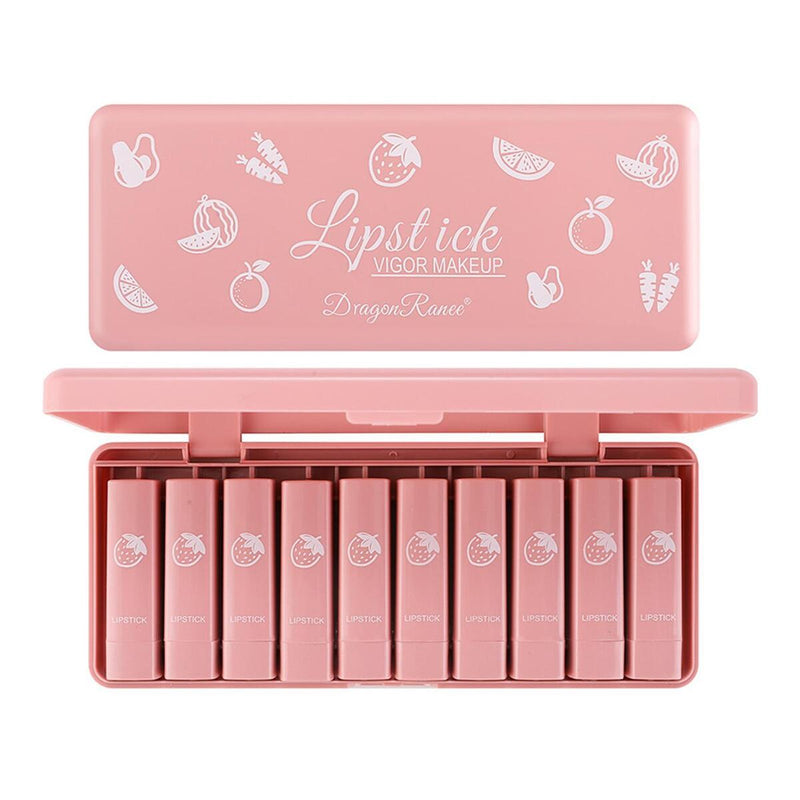 10 Pink Cute Mini Lipstick Gift Box Set Small Sample Small Lipstick Fruit~