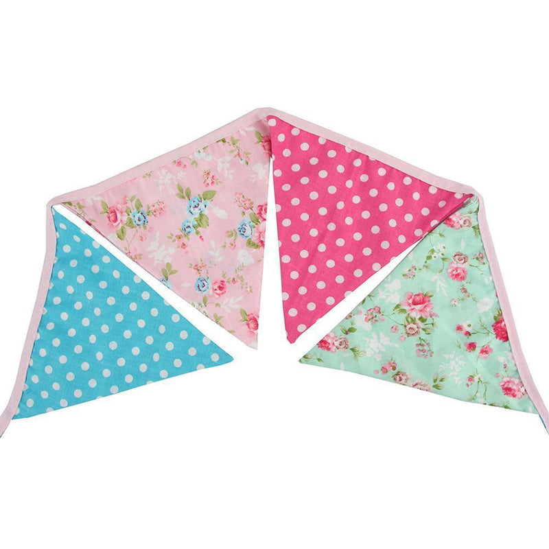 12 Flags 3.2m Pink Flower Cotton Party Wedding Pennant Bunting Banner Decor