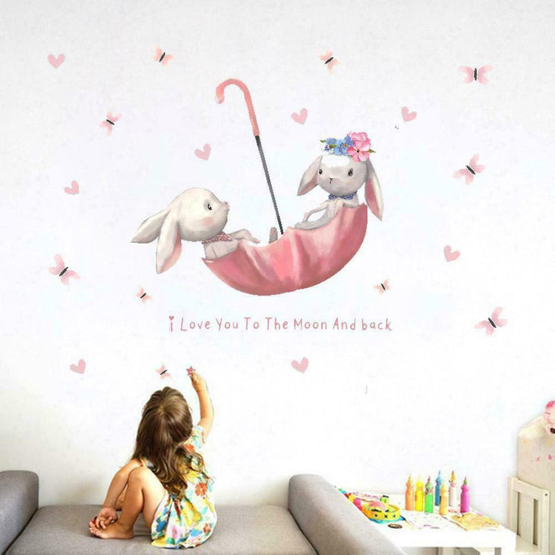 Cute Grey Bunny Ballet Rabbit Wall Stickers For Kids Nursery Room W9S8 Baby U9Y1