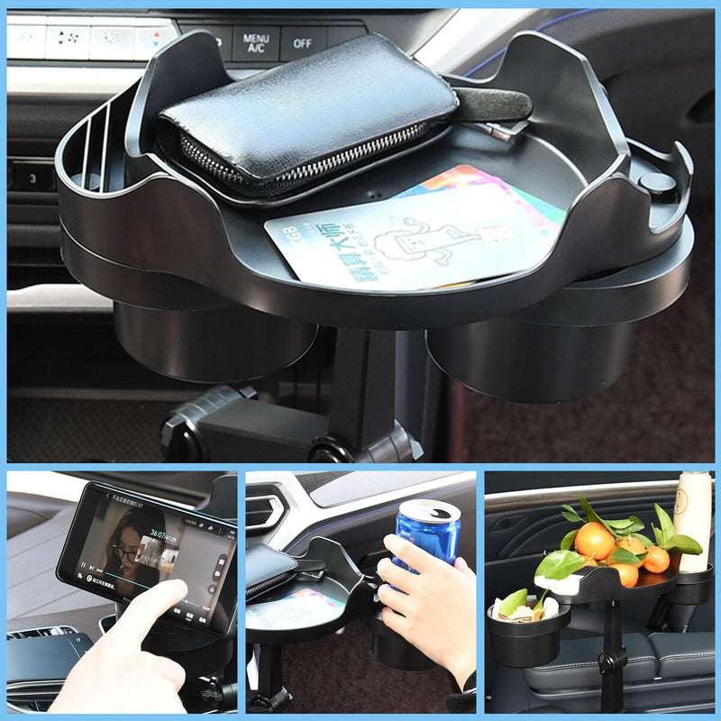 Vehicle Organizer for Drinks Rotation Function Convenient Tray with Cup Holders