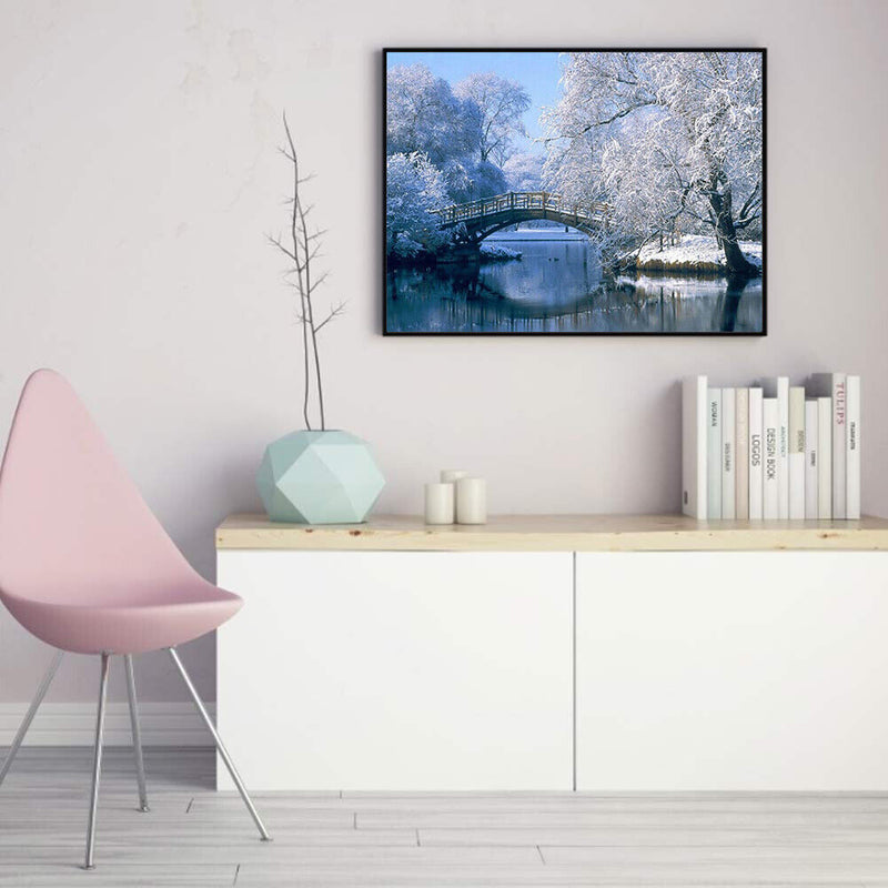 Hand Painted DIY Snow by Lake Oil Canvas Paint By Numbers Drawing Kit Craft