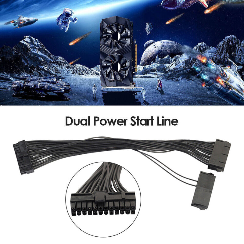 30cm Dual PSU Cable Extension Adapter 24Pin ATX Sync Starter Power Cord