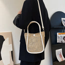 Women Hollow Straw Handbag Handmade Woven Beach Holiday Leather Shoulder Bags