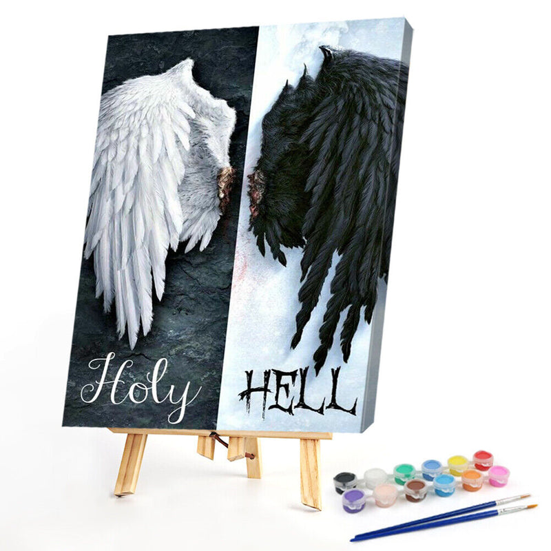 Canvas Paint By Numbers Black White Angel Wings Oil Hand Painted Home Art