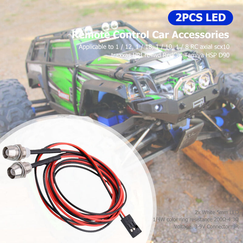 2pcs RC Cars 5mm LED 70cm Headlight Taillight for 1/12 1/18 1/10 1/8 Axial Scx10