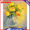 Oil Paint By Numbers Flowers in Vase on Canvas Digital Paint Wall Art Handicraft