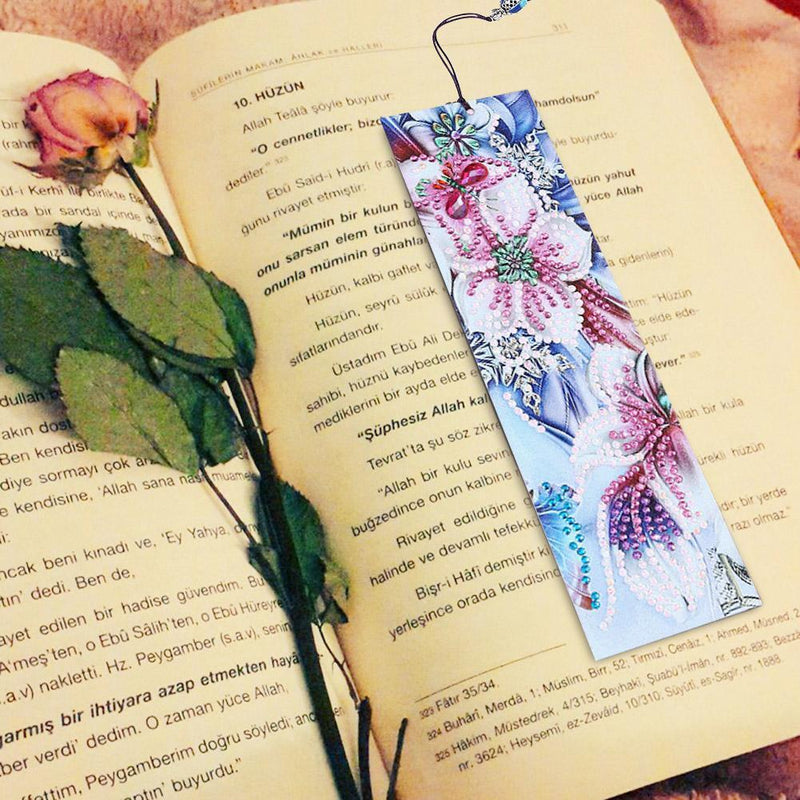 DIY Flower Special Shape Diamond Painting Creative Leather Bookmark with Tassel