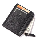 Women Retro Leather Purse Zipper Litchi Pattern Men Card Holder (Black)