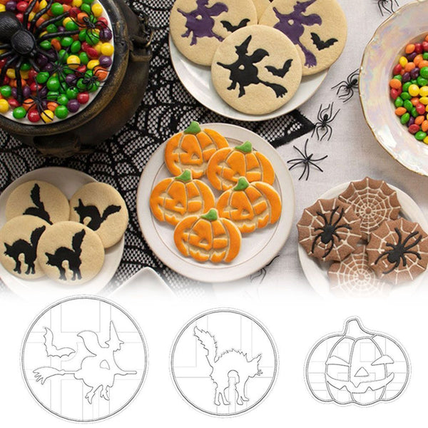 Witch Cat Pumpkin Shaped Halloween Party Cookie Embosser Mold Biscuit Mold