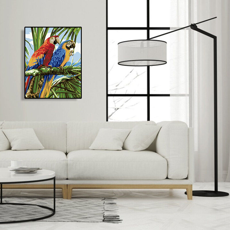DIY Digital Oil Painting By Numbers Kits Two Parrots Animals Wall Picture