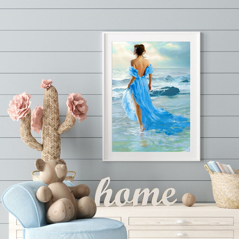 Oil Paint By Numbers Elegant Women Back Frameless Picture Craft Kit for Home