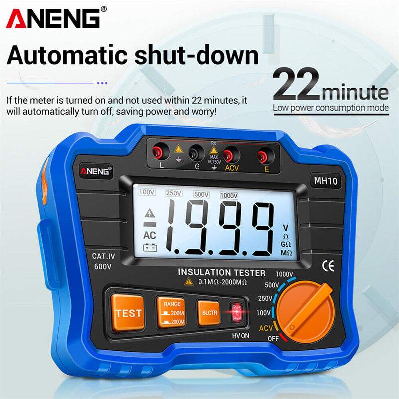 ANENG MH10 Digital Insulation Resistance Tester 100-1000V Megger (Blue) Newly