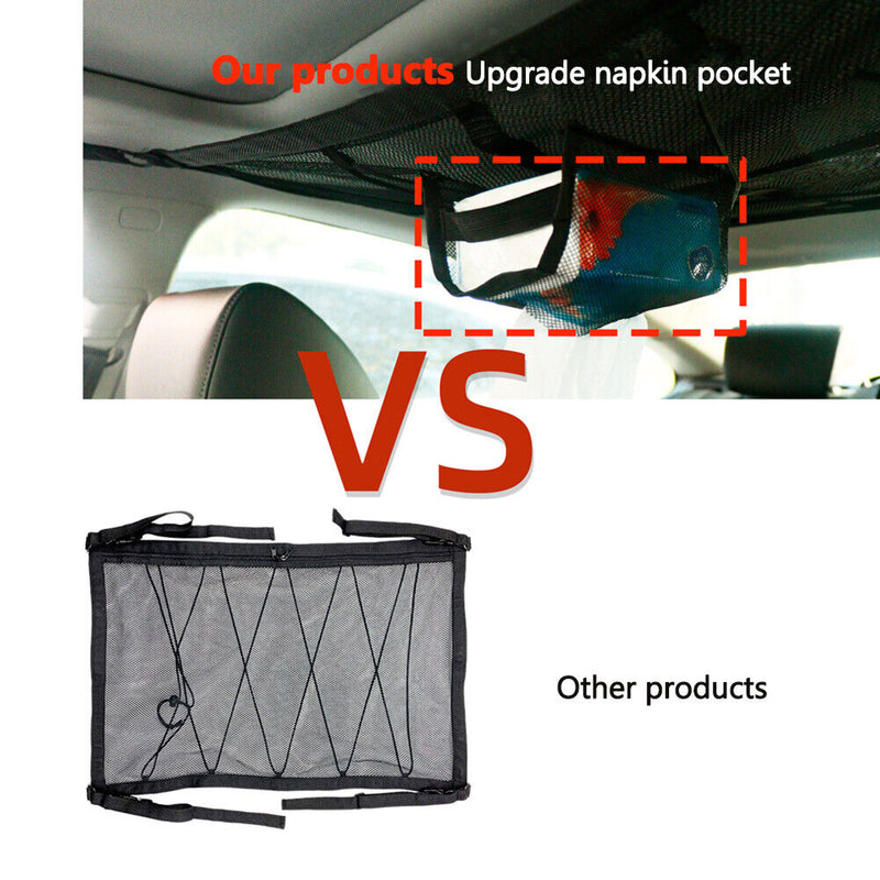 Double-Layer Car Roof Hanging Storage Net Organizer Car Interior Accessories