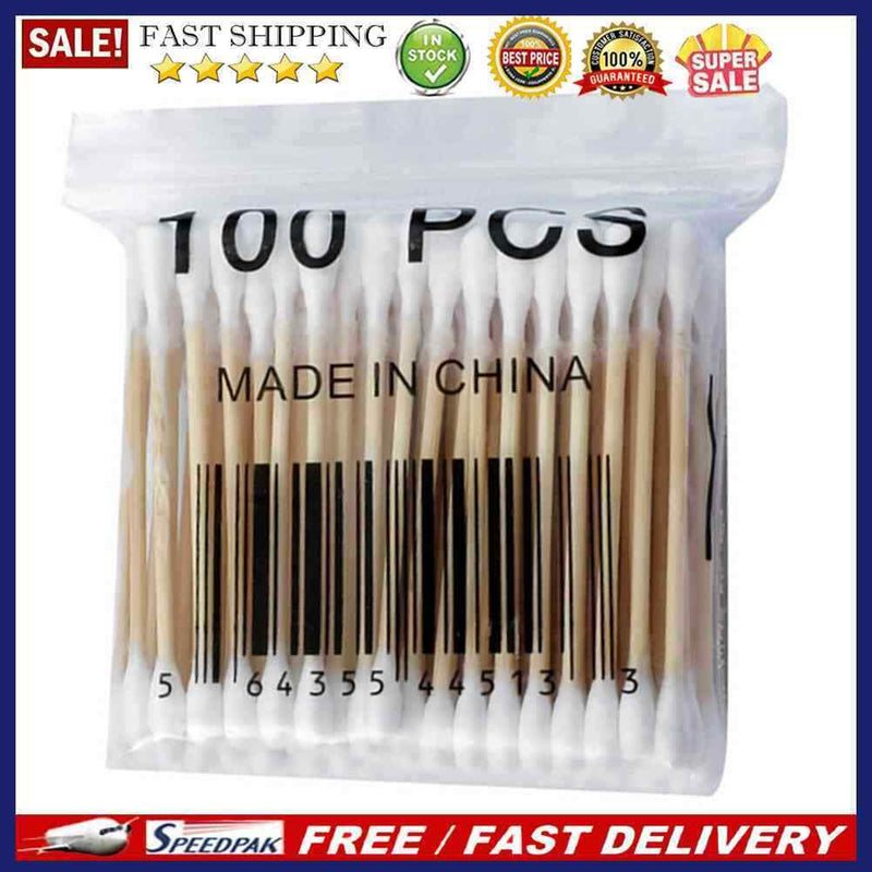 100pcs Double Head Disposable Cotton Stick Makeup Cotton Swab Ears Cleaning