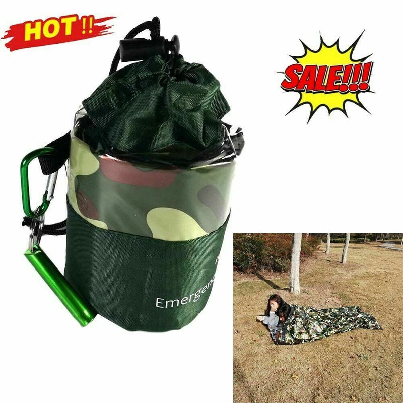 Emergency Sleeping Bag Camouflage Waterproof Thermal Reusable Survival Cam C9U7