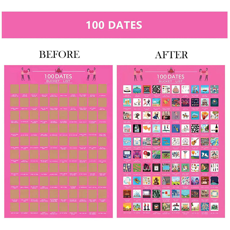 100 Date Scratch Off Poster - Wall Art Decor Bucket List Scratch Poster Newly
