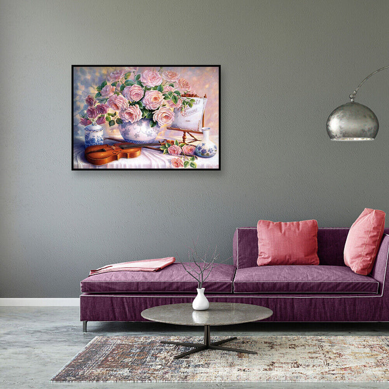 DIY Pink Rose Full Drill Round Diamond Painting Mosaic Kit Flower Picture Decor