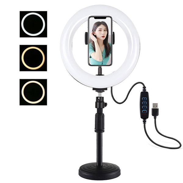 Vlogging 3 Color Temperature Video Light Kits Desktop Stand LED Ring Light