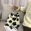 Women Fashion Flower Bear Print Chain Handbags Autumn Winter Plush Shoulder Bag