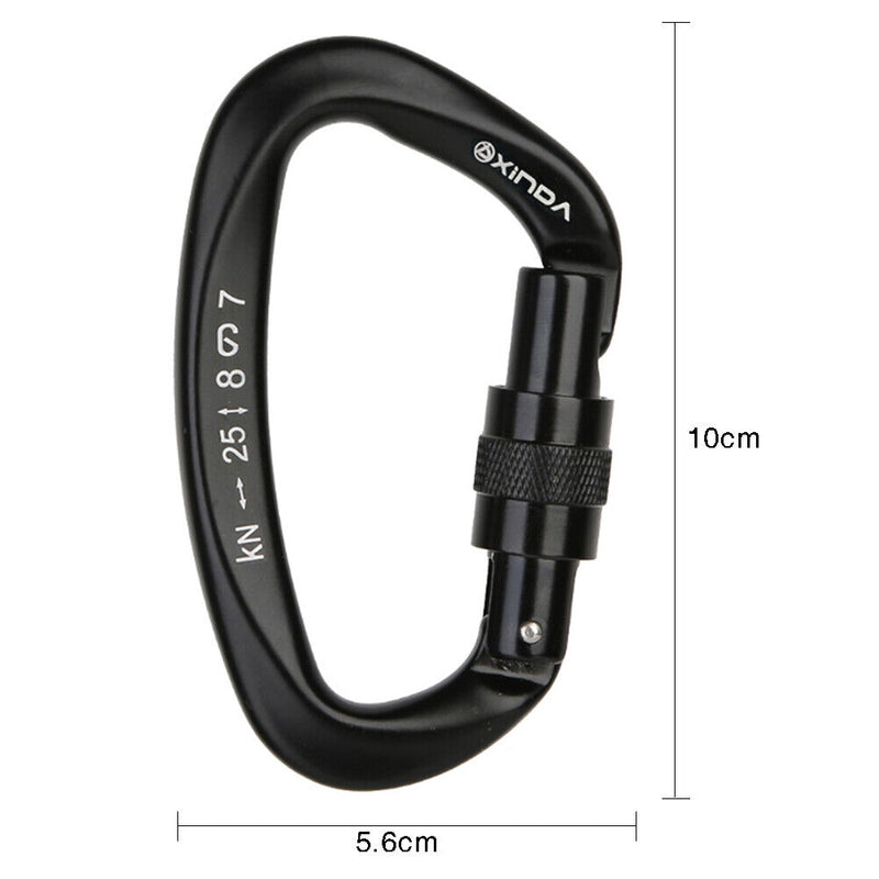 25KN D Shape Safety Lock Carabiner Outdoor Rock Climbing Buckle (Black)