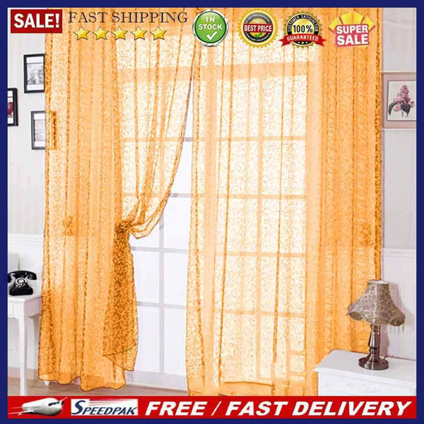 Window Curtain Plant Floral Pattern Sheer Voile Tulle Drape Valances Beige