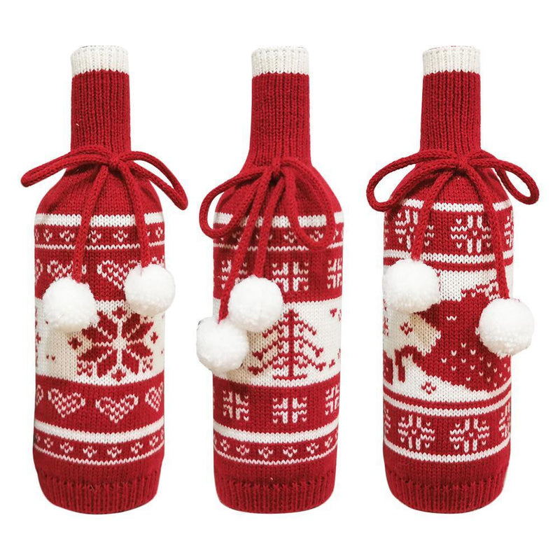 Knitted Bottle Cover Bags Wine Bottle Holder Sweater Xmas Decoration (Snowflake)