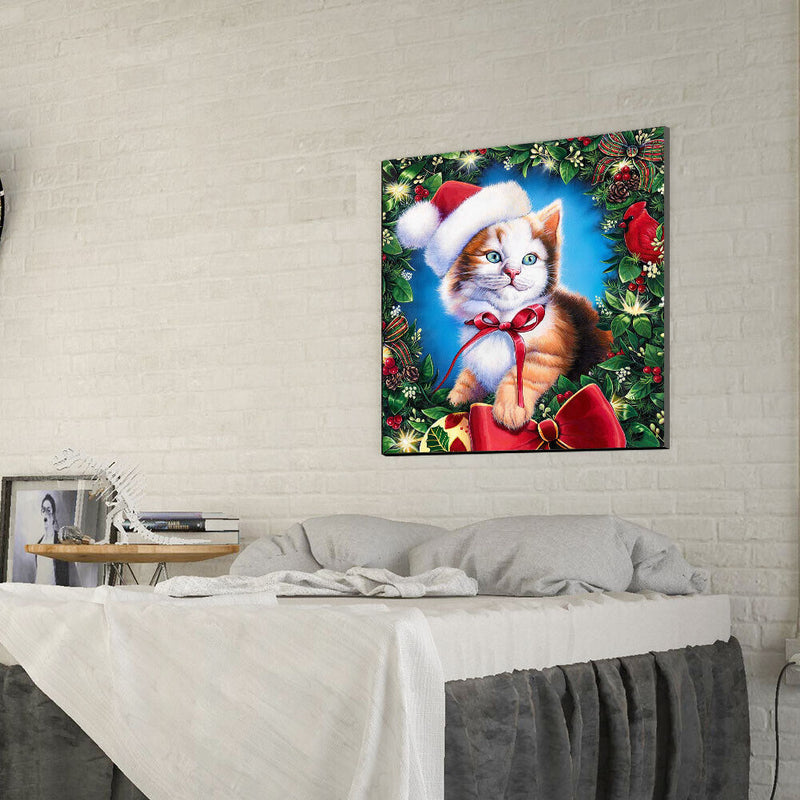 Full Drill Mosaic Diamond Painting DIY Christmas Cat 5D Art Rhinestone Picture