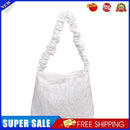 Retro Women Pleated Shoulder Tote Bag Casual Large Capacity Handbag (White)