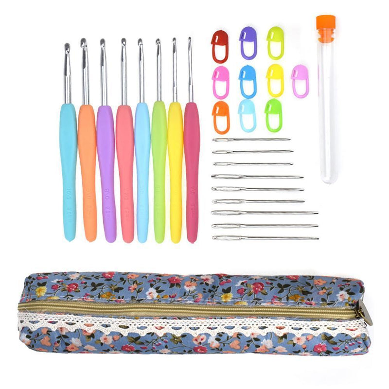 28pcs Metal Aluminum Crochet Hooks Yarn Wool Stitching Knitting Needles Set