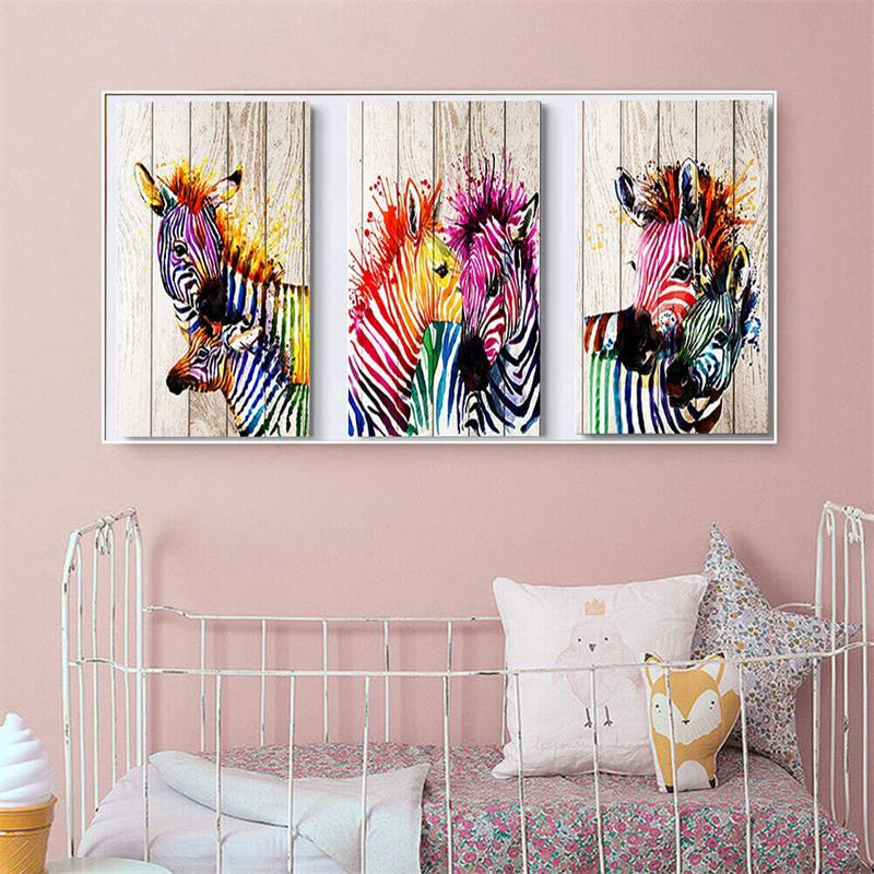 3 Zebra Oil Paint By Numbers Canvas Drawing DIY Coloring Pictures Color Panels