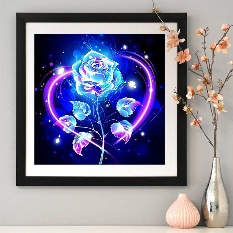 Handmade Full Square Drill 5D Blue Rose Drawing Kit DIY Diamond Painting Craft