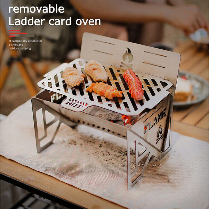 Portable Folding BBQ Grill Stove Outdoor Stainless Steel Barbecue Net Wood Stove