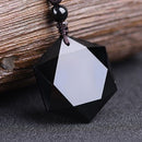 Black Black Jewelry Men Lucky Necklace Amulet Hexagram Shape Obsidian Pendant