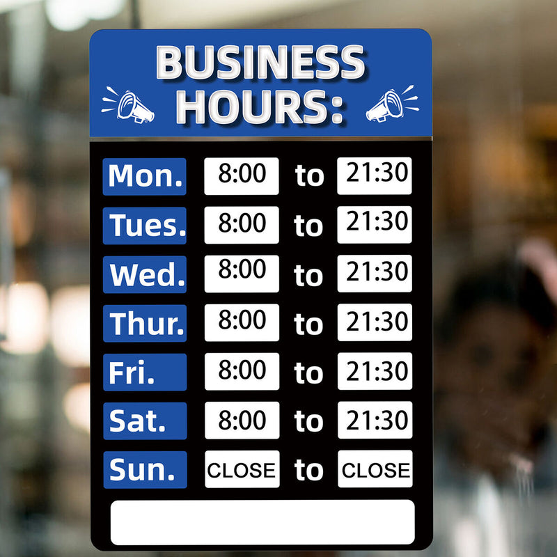 Business Hours Sign Hours of Operation Signs for Window / Door (Blue) Newly