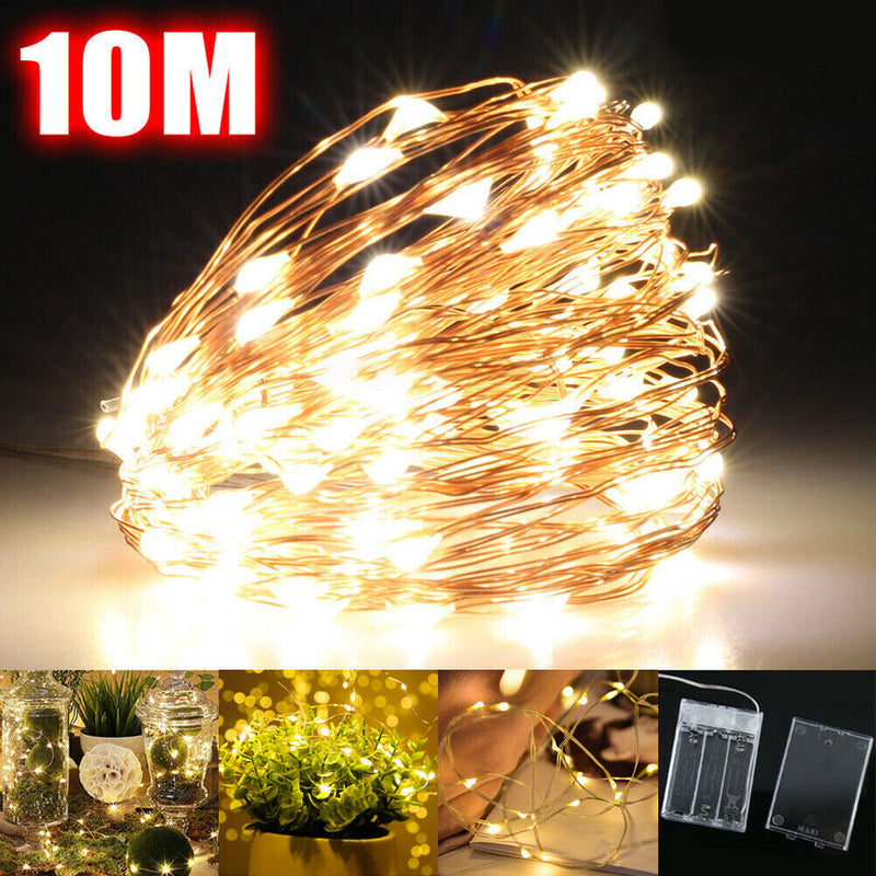 10M LED Fairy String Lights Battery Powered Copper Wire Lamp Waterproof Decor