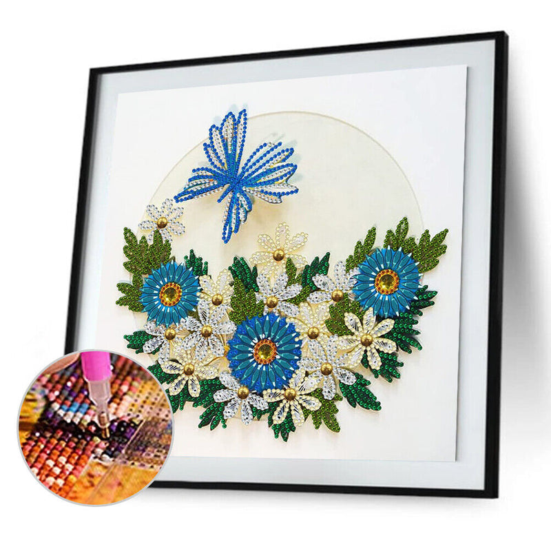 DIY Diamond Painting Kit Blue Flower Butterfly Partial Special Shape Drill