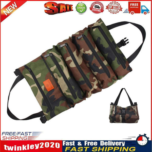 Roll Up Tool Storage Bag Outdoor Oxford Carrier Pouch (Forest Camouflage) Newly