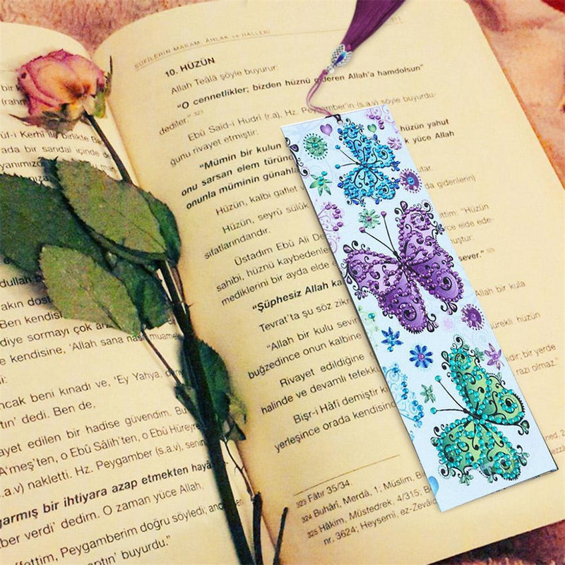 DIY Flower Special Shaped Diamond Painting Students Leather Tassel Bookmark
