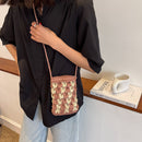 Women Hand-woven Straw Messenger Bag Bucket Small Crossbody Bag (Pink)