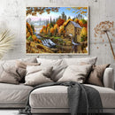 11CT Full Embroidery DIY Autumn Cottage Stamped Cross Stitch Art Needlework Kit